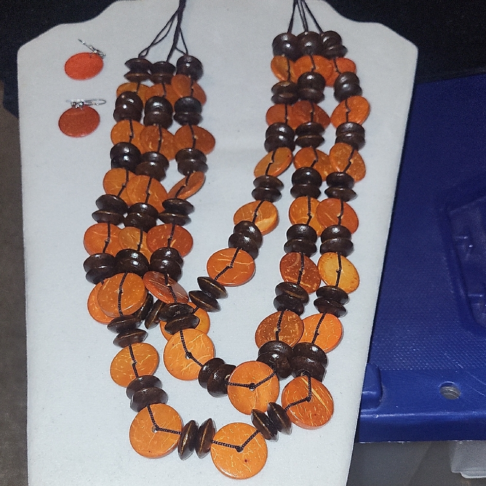 Orange and Brown Beaded Necklace Set